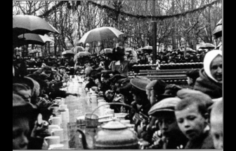 Tea time in the courtyard of the orphanage named after Gaaz in Sokolniki, May 11, 1914. Photograph: PastVu