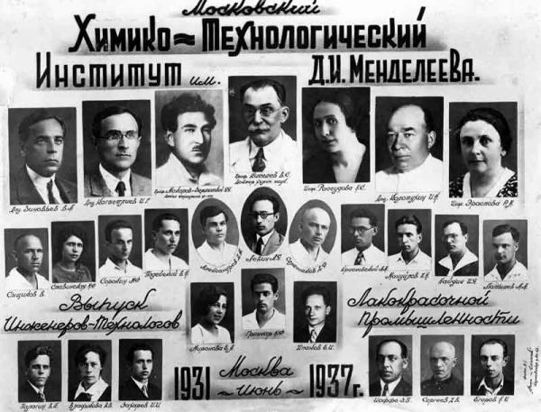 Выпуск МХТИ им. Д. И. Менделеева, 1937 г. Фото: inbi.ras.ru Выпуск МХТИ им. Д. И. Менделеева, 1937 г. Фото: inbi.ras.ru