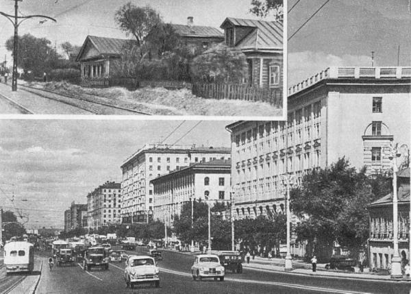 Перестройка Ярославского шоссе в Проспект Мира. Коллаж. Конец 1950-х гг. Фото: PastVu Перестройка Ярославского шоссе в Проспект Мира. Коллаж. Конец 1950-х гг. Фото: PastVu